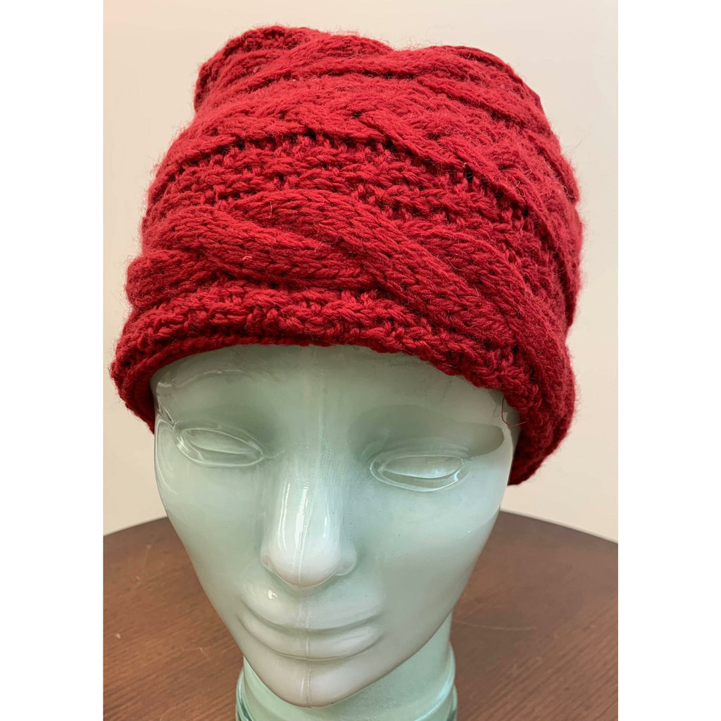 Cable hand knit Red soft Head band hat adornment. Super wide. Lined in organic cotton. - Robin Boutique-Boutique    &.  Reloved Fabrics
