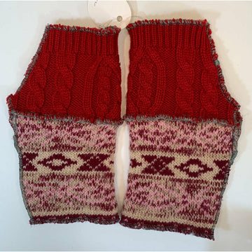 Recycled knit Scandinavian pattern sweater fingerless gloves in reds, pink n white n cables. Wear for fun, school, cashiers, fingers free. - Robin Boutique-Boutique 