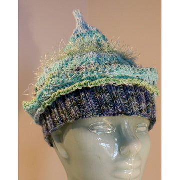 Hand knit pixie hat and scarf in Caribbean ocean blues and cottons. - Robin Boutique-Boutique    &.  Reloved Fabrics