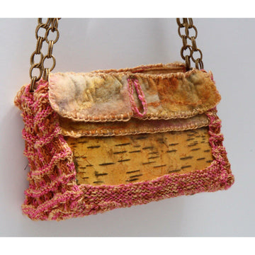 Birch bark with hand knit and cashmere felt accents shoulder clutch hand bag purse. - Robin Boutique-Boutique    &.  Reloved Fabrics