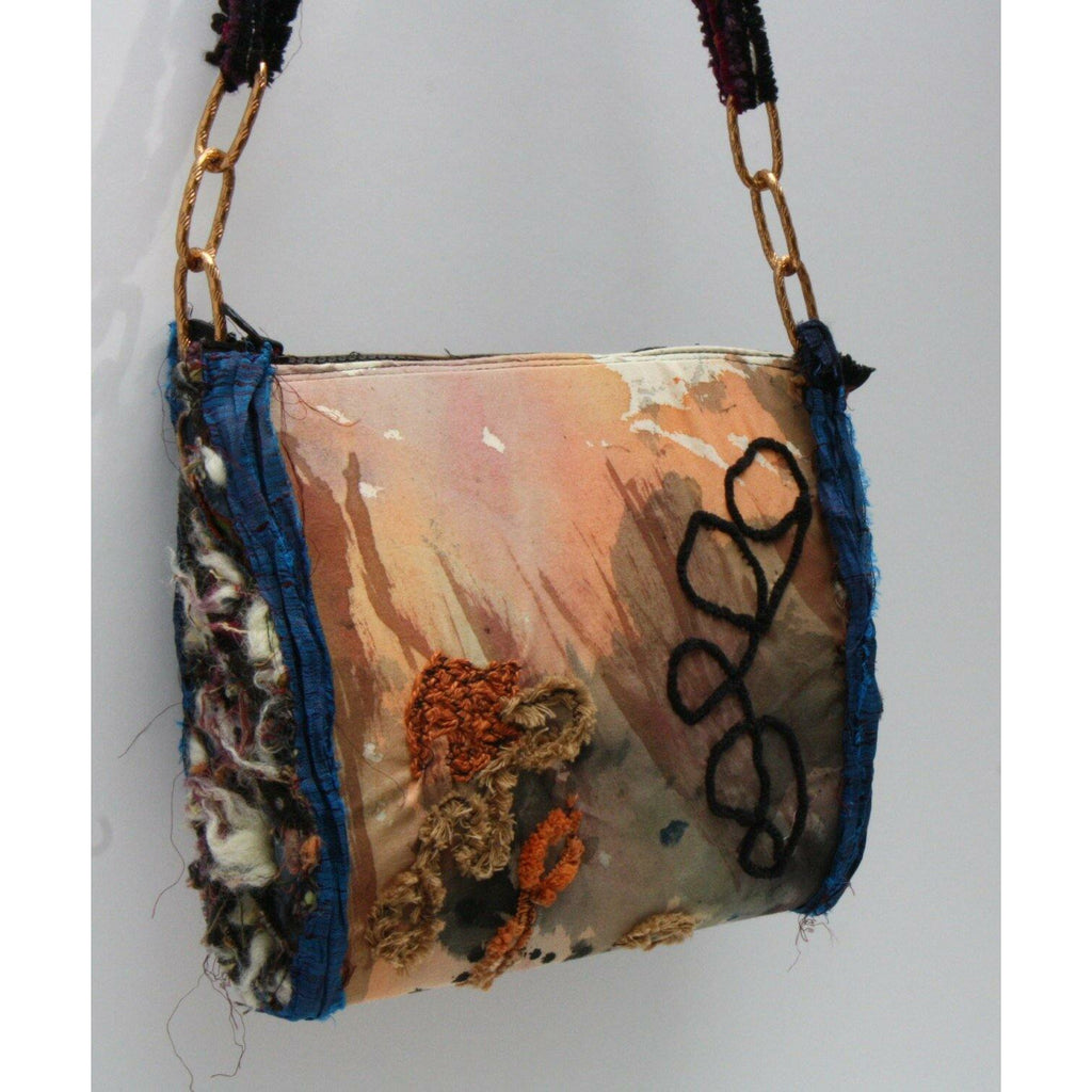 King Tut! Hand paint and stumpwork embroidered shoulder handbag. - Robin Boutique-Boutique    &.  Reloved Fabrics