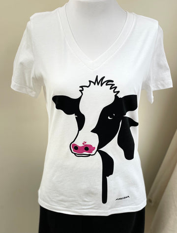 Cow Flies on Relaxed V-Neck Tee Shirt by Marushka - Robin Boutique-Boutique 