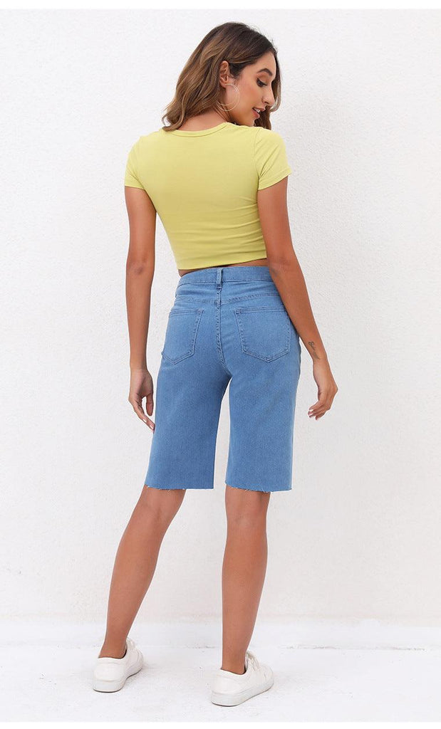 Denim Bermuda shorts length jeans in stretch - Robin Boutique-Boutique 