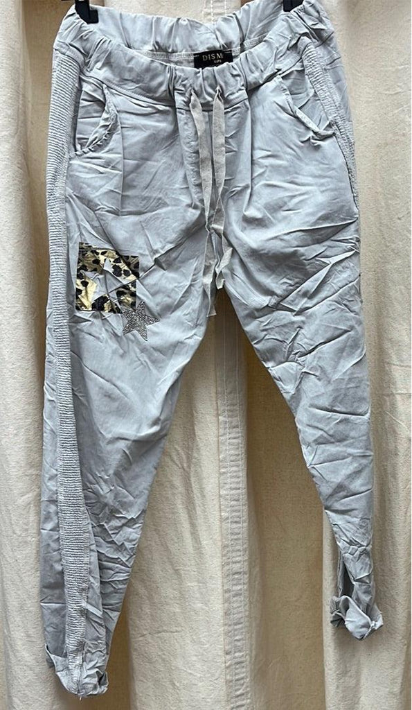Dis Moi Italian One Size Pants in Lt Grey and Lt Green with Stars feel pants G525 - Robin Boutique-Boutique 