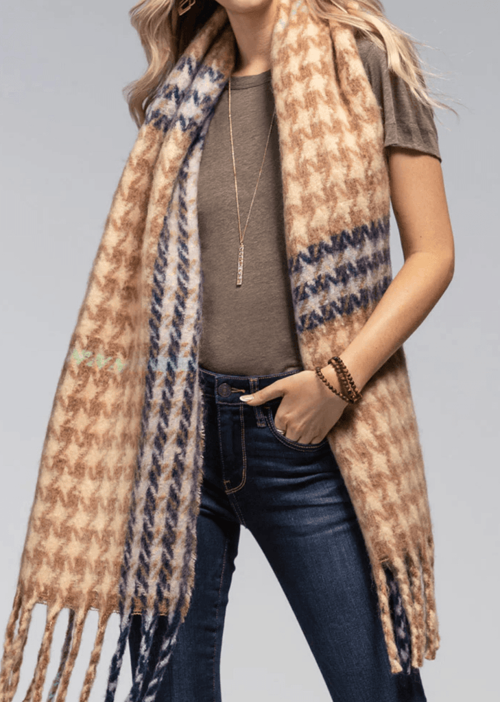 Oversized warm and soft acrylic oblong scarf with tassel fringes - Robin Boutique-Boutique 
