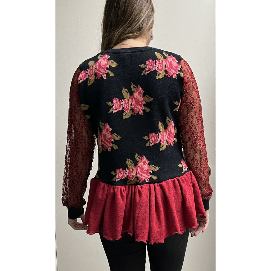 Repurposed Roses Long sleeve Sweater Size Large - Robin Boutique-Boutique    &.  Reloved Fabrics
