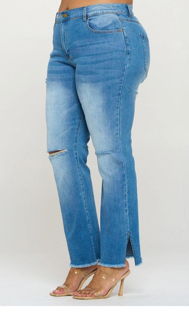 Plus Size Super Stretch 5 pocket ripped, slotted and belled Jeans - Robin Boutique-Boutique 