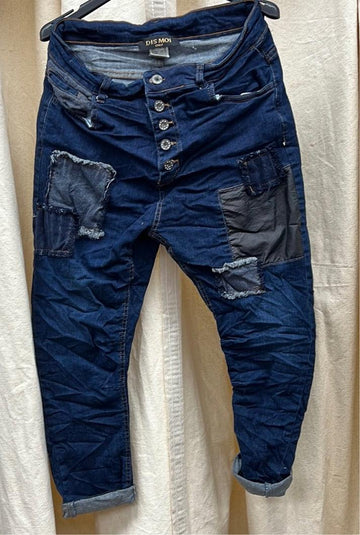 Dis Moi Italian Jeans Pants in Indigo with patches VA3011 - Robin Boutique-Boutique 