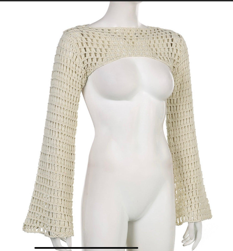 Bell Sleeve Crochet Crop Top - Robin Boutique-Boutique 
