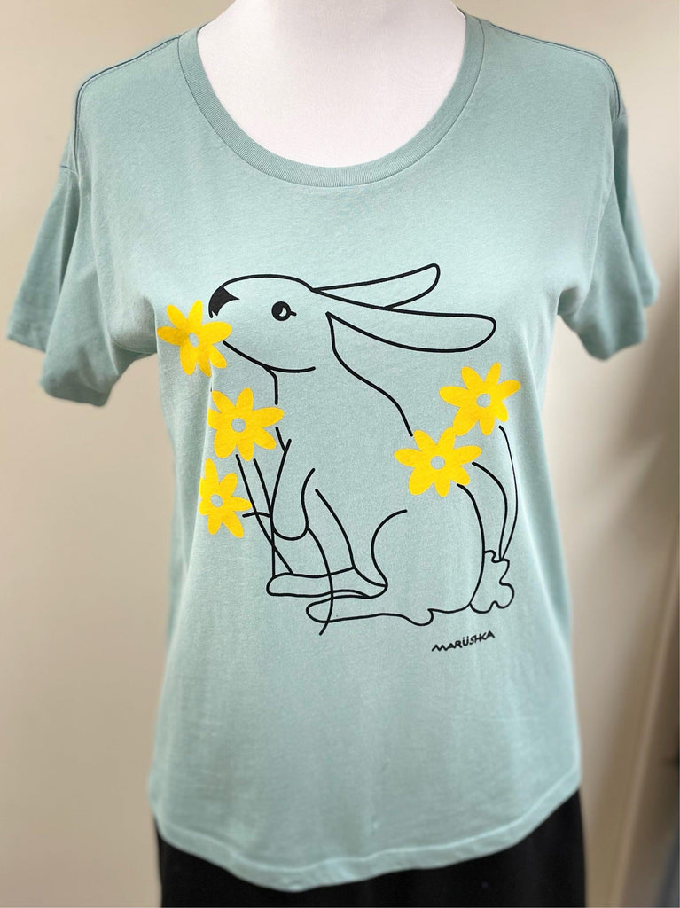 Bunny Flower on High-Lo Scoop Neck Tee Shirt - Robin Boutique-Boutique 