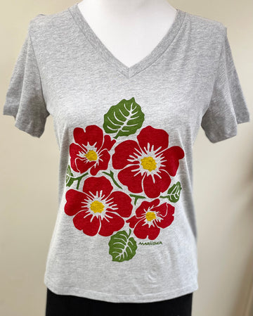 Wild Roses on Relaxed V-Neck Tee Shirt - Robin Boutique-Boutique 