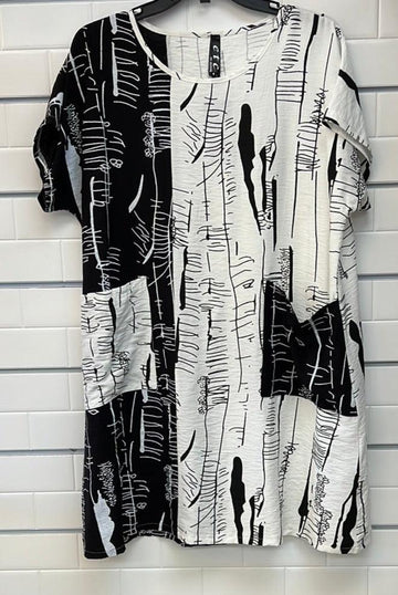 Black and White Abstract Dress - Robin Boutique-Boutique 