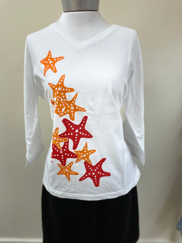 Colorful Starfish 3/4 sleeve T Shirt - Robin Boutique-Boutique 