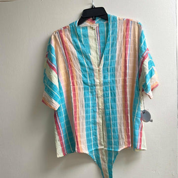 Multi Stripe Short Sleeve Front Button Blouse - Robin Boutique-Boutique 