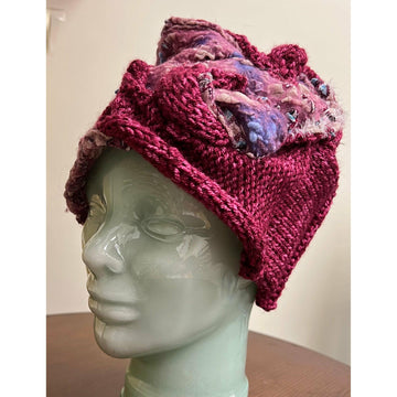 Pinks in petal to cranberry hand-felt and knit free formed hand stitched winter warm hat. Loads of texture - Robin Boutique-Boutique 
