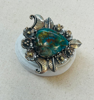 Chrysocolla Set in Silver Adjustable Ornate Ring - Robin Boutique-Boutique 