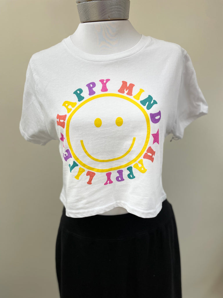"Happy Mind Happy Life" Crop Top T-Shirt - Robin Boutique-Boutique 
