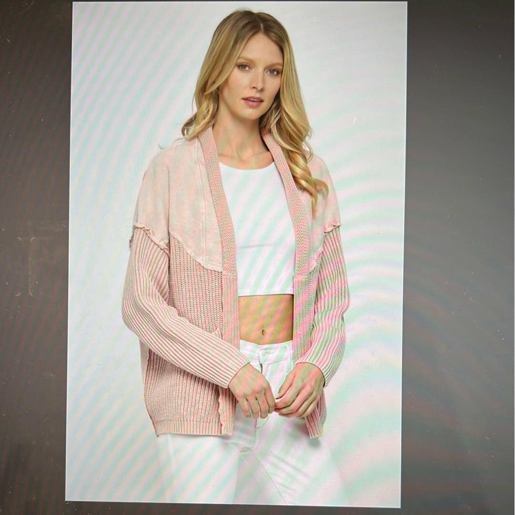 Peach Open Front Jacket with Knit Details - Robin Boutique-Boutique 