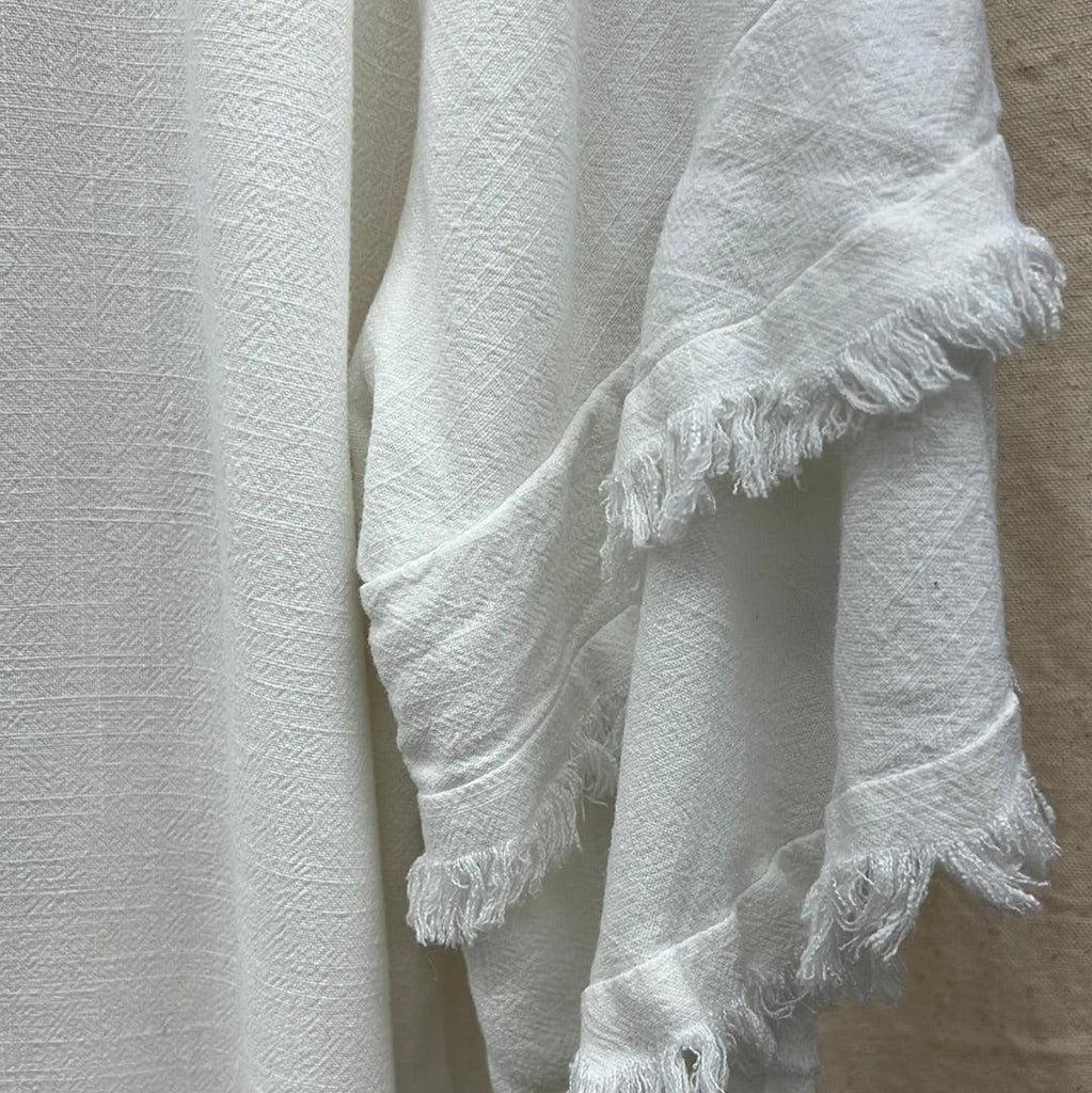 Short Sleeve Ivory Linen Fringe Top - Robin Boutique-Boutique 