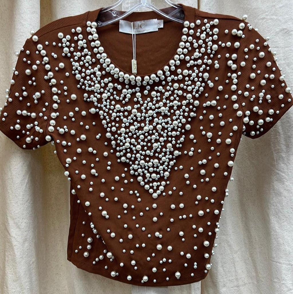 Lizette Blouse LC4217 pearl love in brown - Robin Boutique-Boutique 