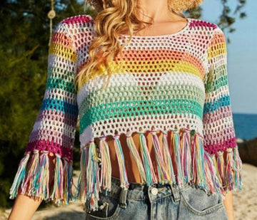 Crochet Multi Color Fringe Top - Robin Boutique-Boutique 