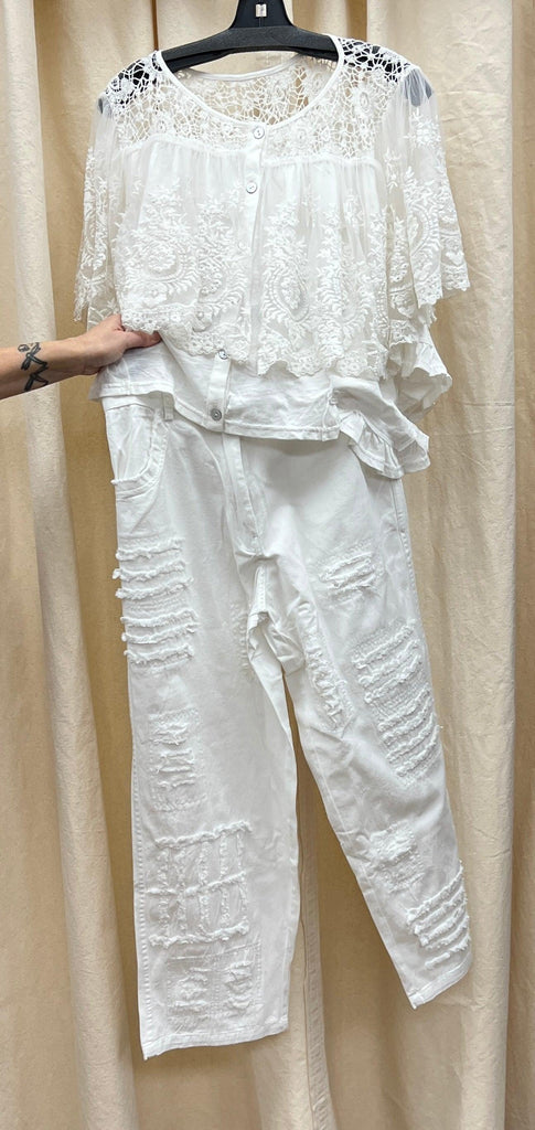 The PaperLace Distressed White Pants PVD-708P - Robin Boutique-Boutique 