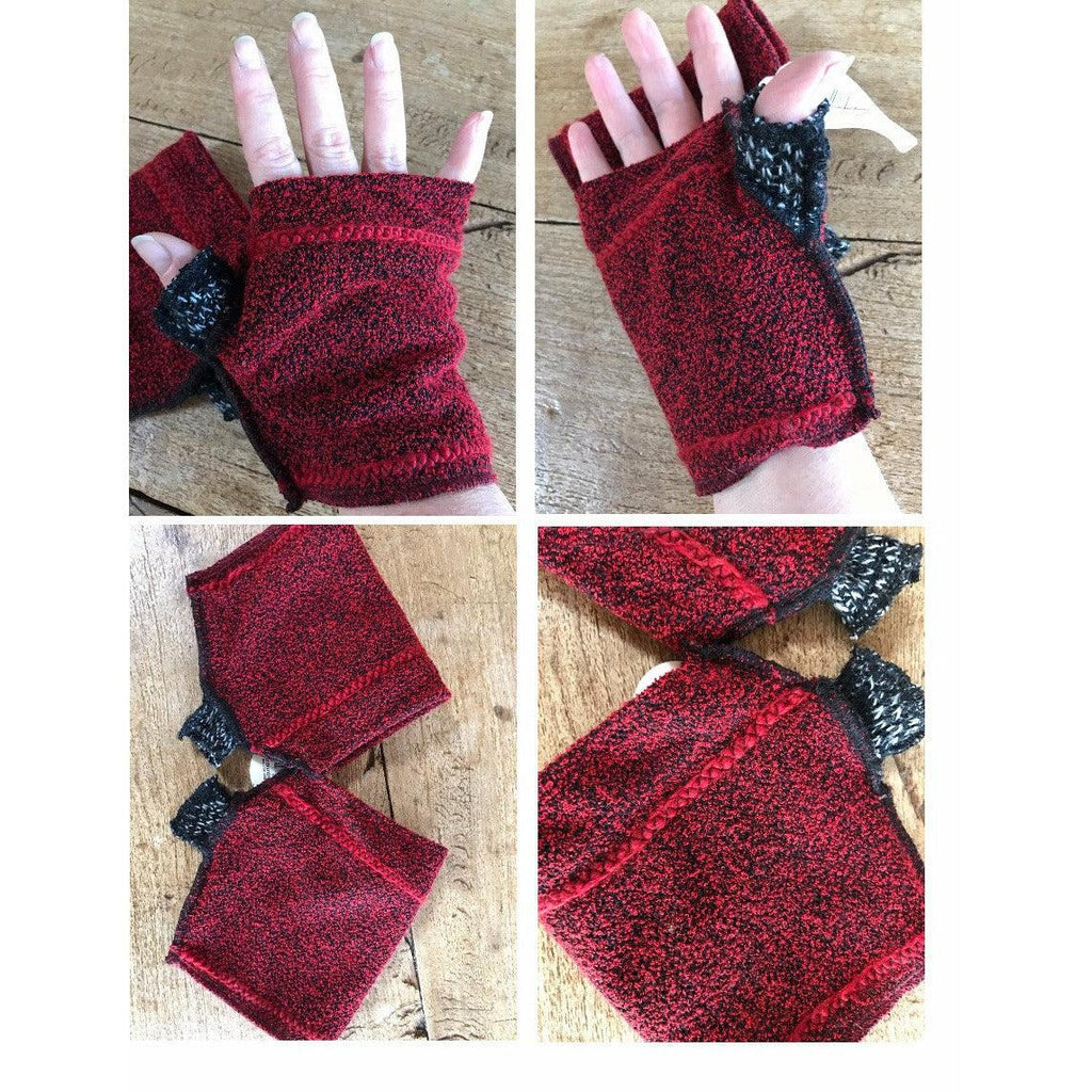 Vegan LINED recycled repurposed upcycled sweater fingerless, texting, arthritis, gloves. - RelovedFabrics,Gloves - accessories, [product-vendor] - Robin, [shop-name] - robin.boutique